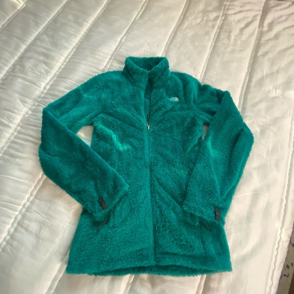 The north face teal green fuzzy soft fleece faux Sherpa zip up jacket s - Picture 2 of 15